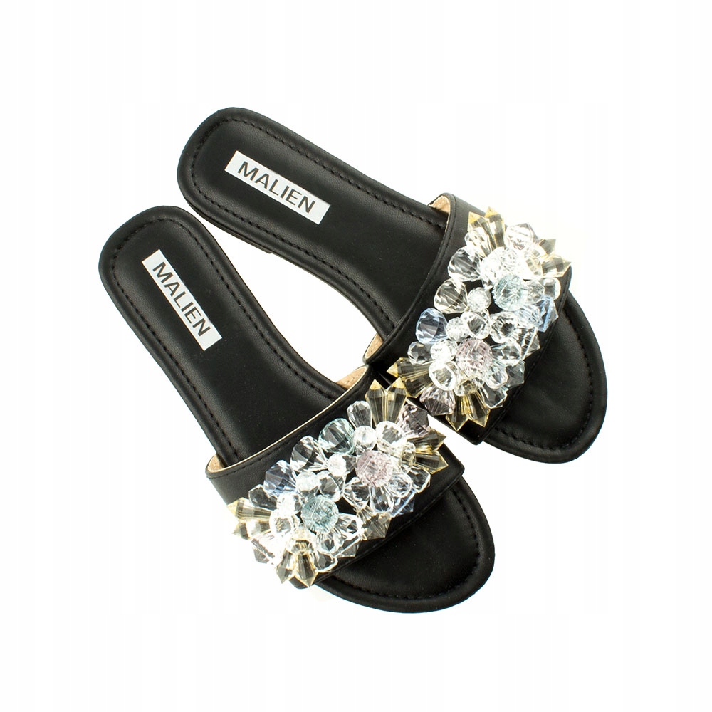 CZARNE KLAPKI DAMSKIE Z KAMIENIAMI ELEGANCKIE WYGODNE LETNIE LATO 40 Model C2511