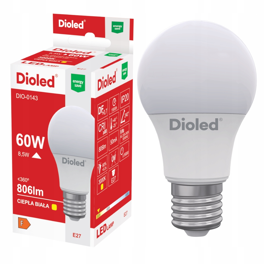

Żarówka Led E27 8,5W=60W 806lm neutralna Smd
