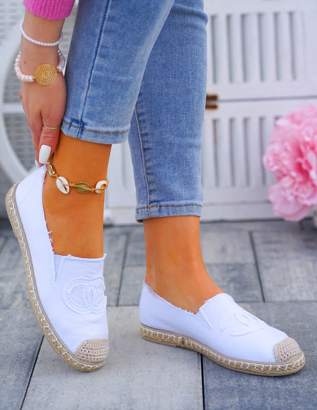 Białe Espadryle Tenisówki Trampki Buty Wsuwane Kolor biały