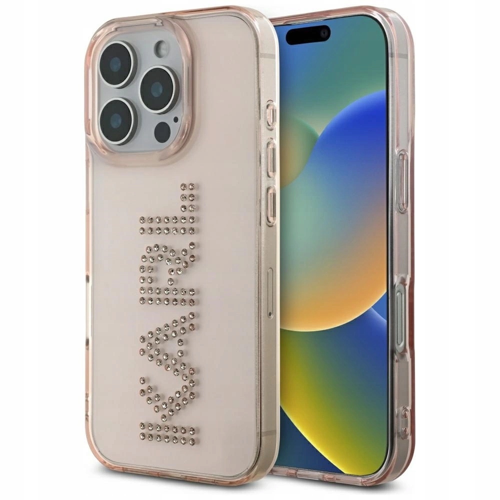 Pouzdro Karl Lagerfeld IML Rhinestones Logo na iPhone 16 Pro růžové