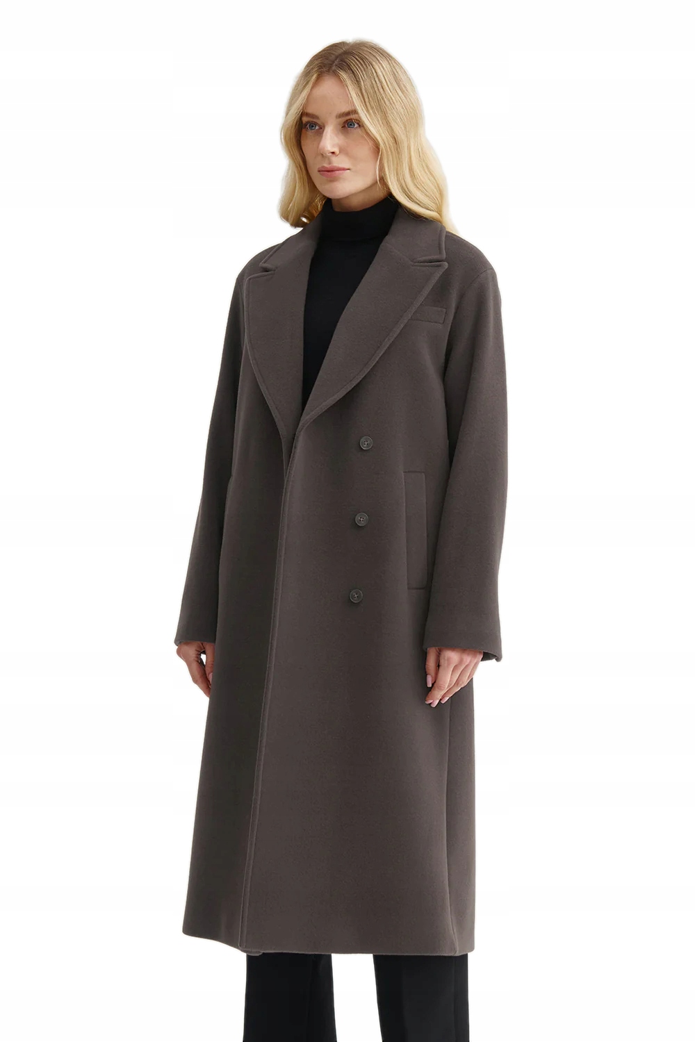 Kabát Volný Dlouhý Elegantní Vlněný Trenčkot Šedohnědý Janbor L