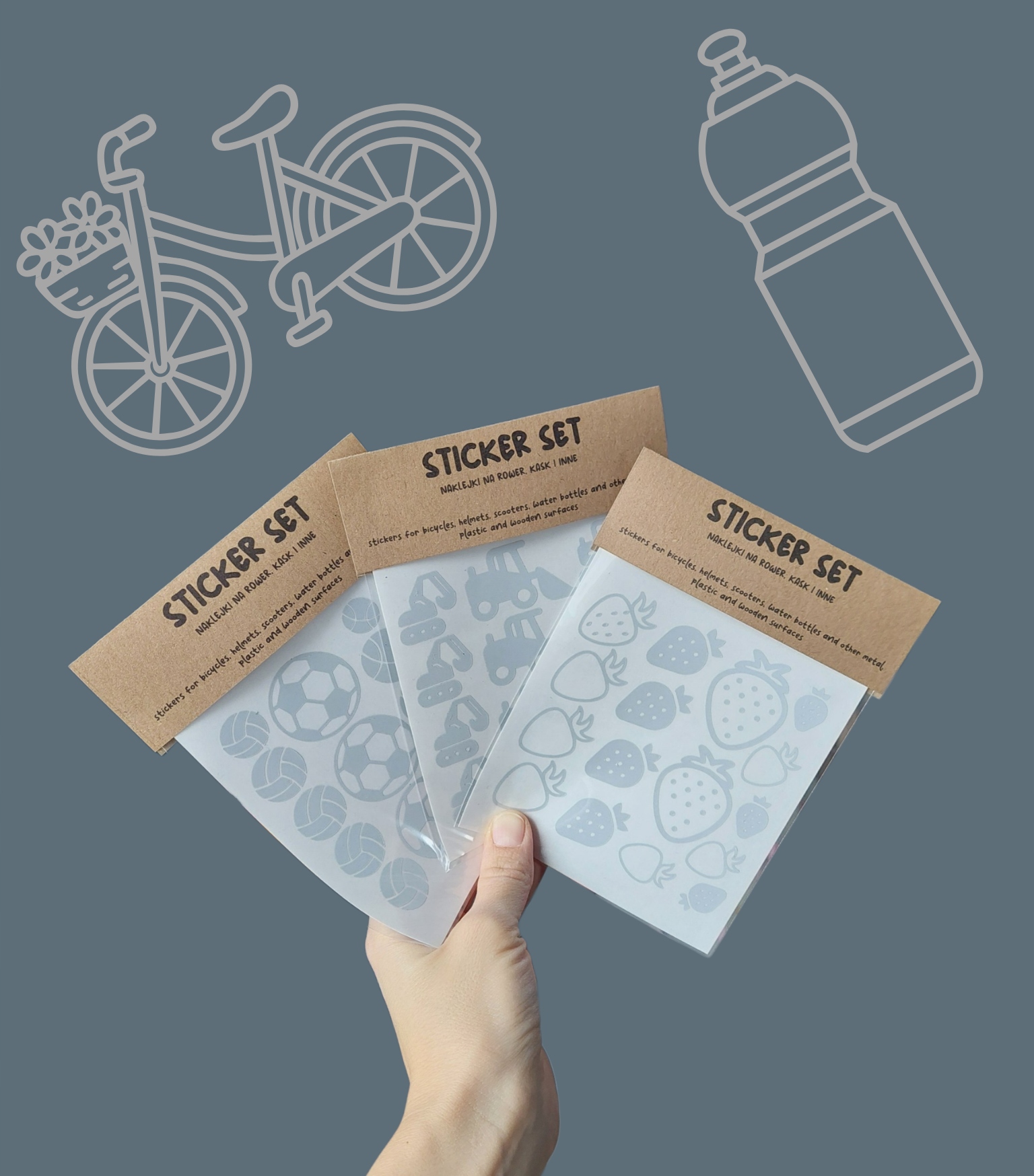 Naklejki ODBLASKOWE na ROWER KASK HULAJNOGĘ bidon Odblask ZESTAW