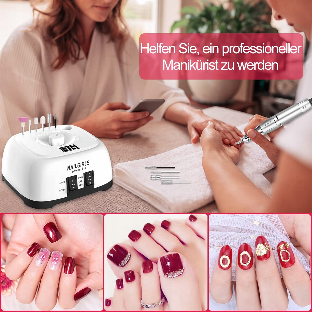 NAILGIRLS Elektryczny Pilnik Do Paznokci Zestaw 11w1 Do Manicure Pedicure — miniatura 7
