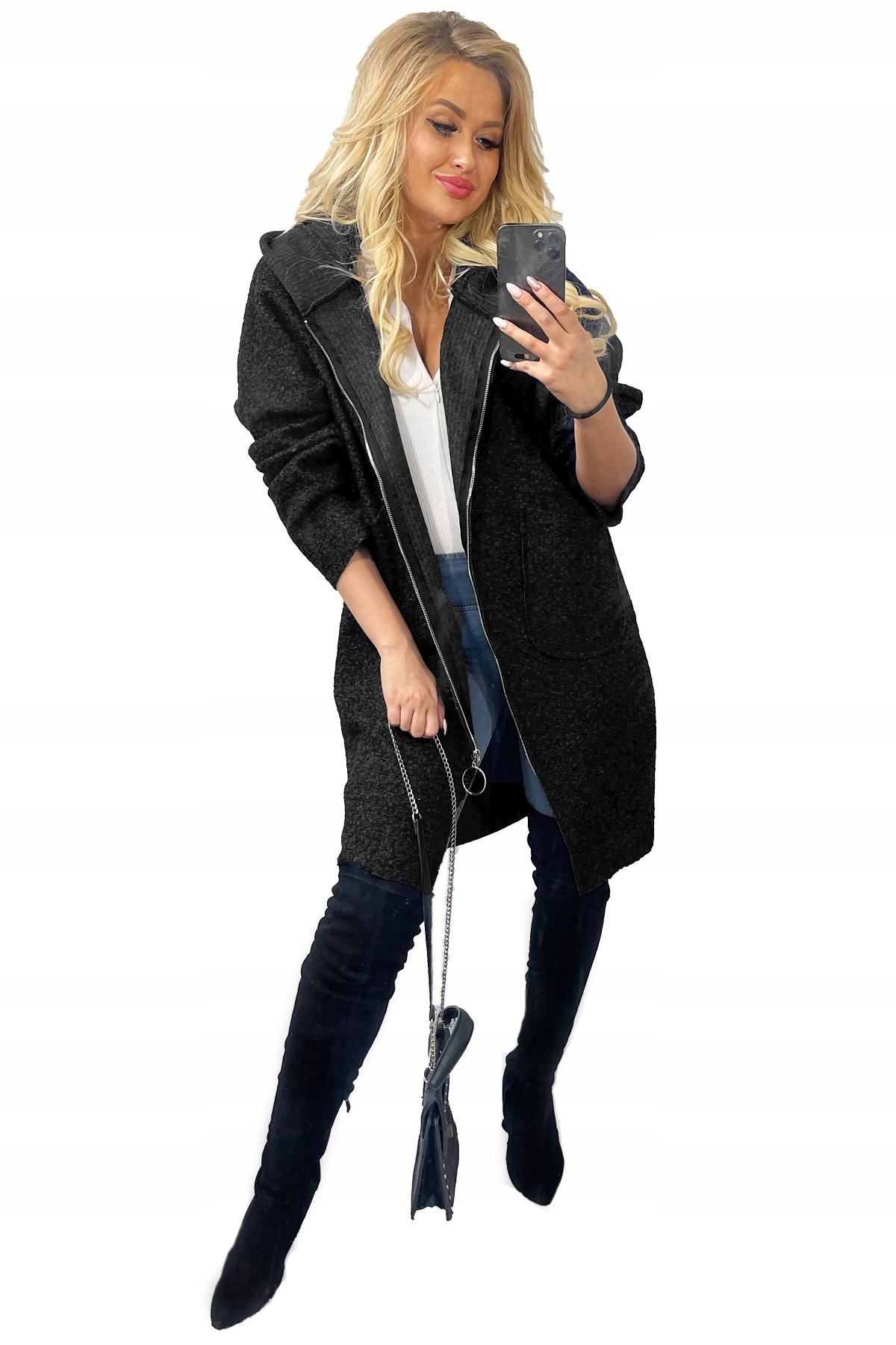 SUPEŁKOWY PŁASZCZ BLUZA Z KAPTUREM oversize KURTKA Wypełnienie nie dotyczy