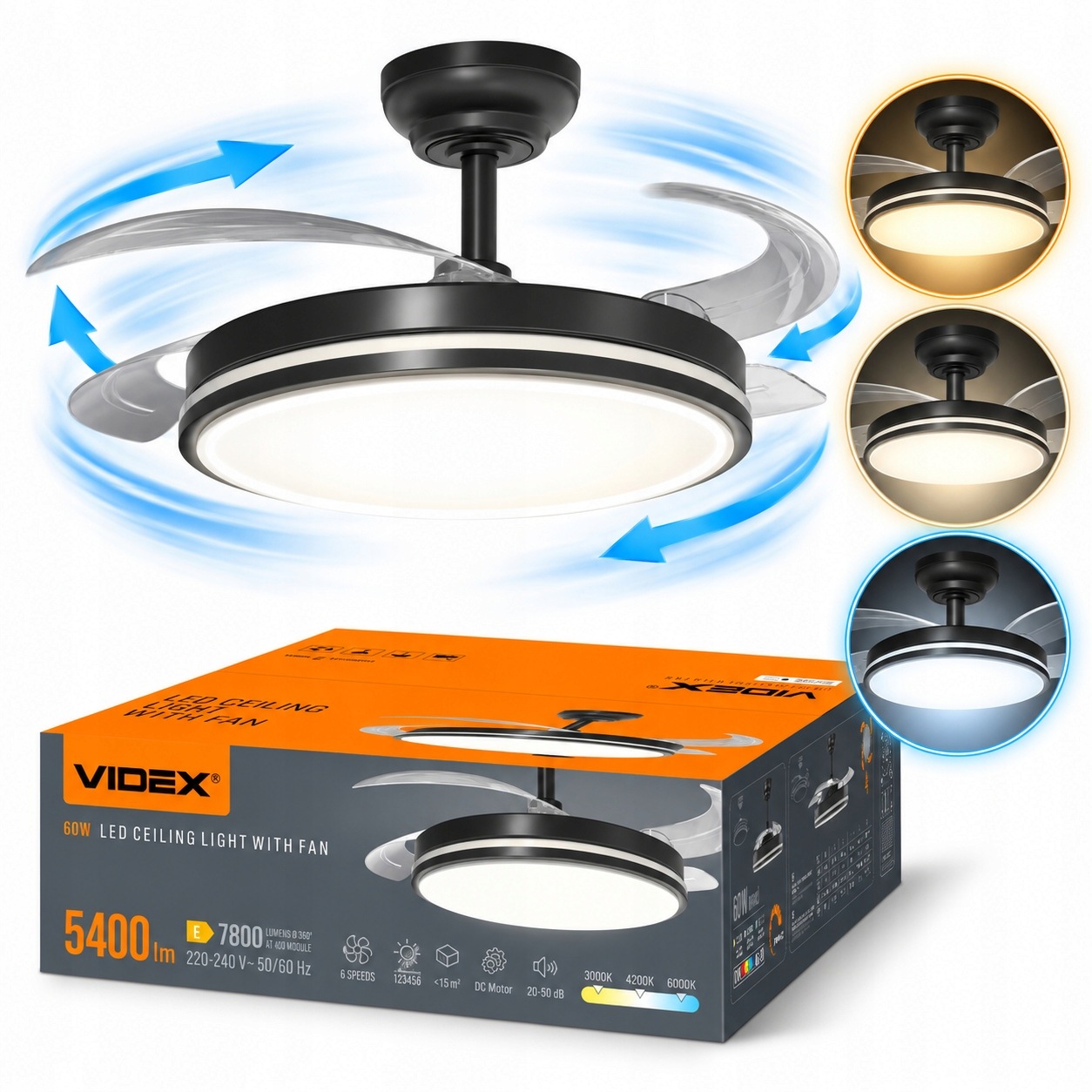 Led stropná lampa s ventilátorom a stropným ventilátorom Stropné Svietidlo 3 farby 106 cm