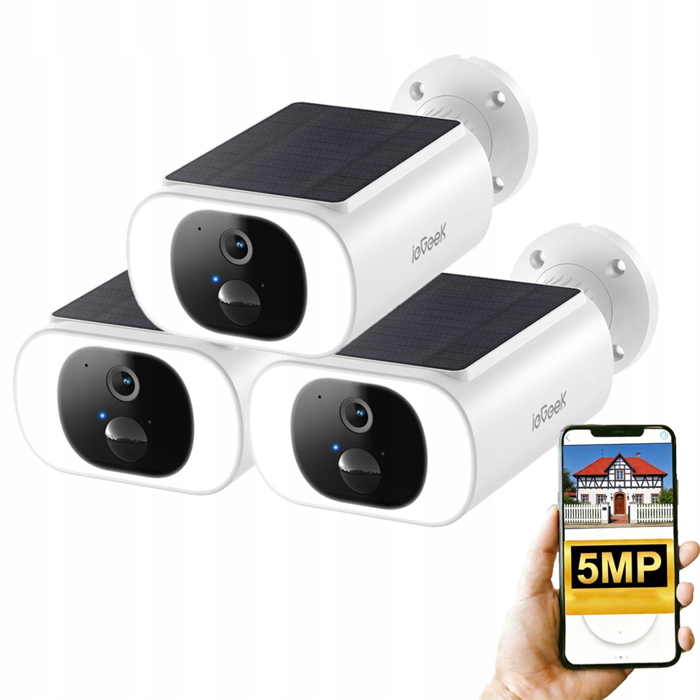 3 Kusy Venkovní Wifi solární kamera 5MP Alarm 2K s barevným nočním viděním