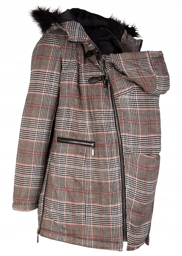 Z6483 PŁASZCZ CIĄŻOWY Z KAPTUREM W KRATĘ R.42