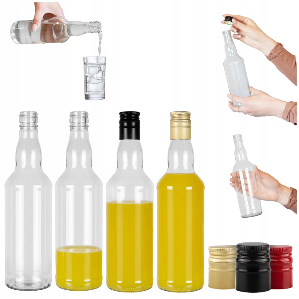 50 x skleněné lahve Lihoviny 0.5 l na vodku, monopolová láhev Šroubovací Víčko Dlouhý