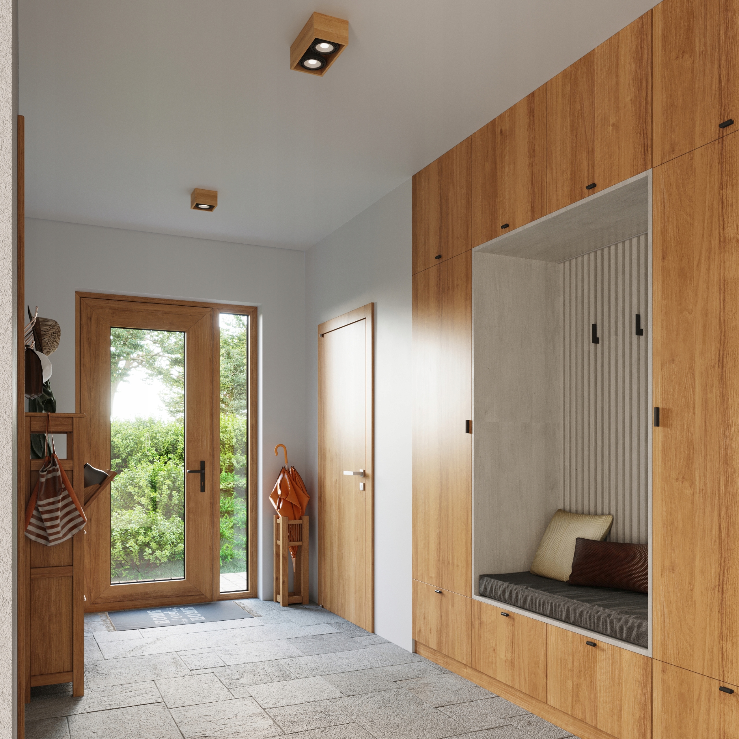 Plafon QUATRO 2 naturalne drewno kwadrat GU10 nowoczesny design do sypialni Marka Sollux Lighting