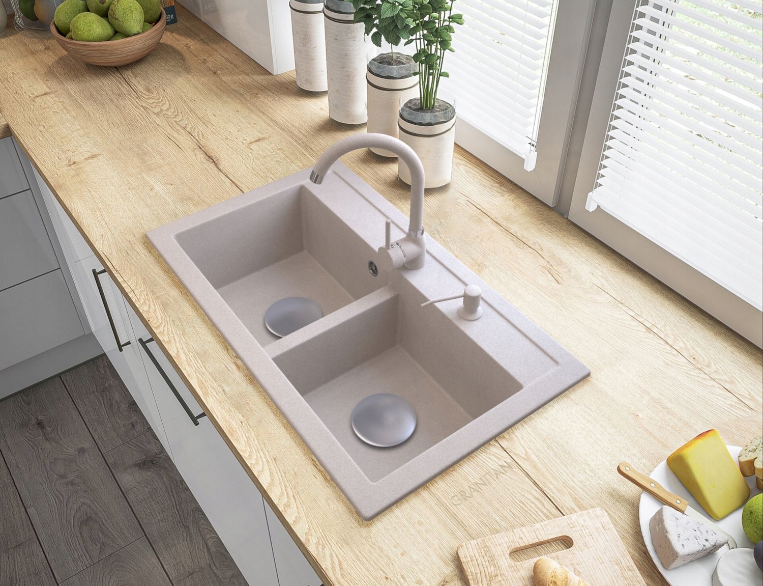 DOZOWNIK BEŻOWY PŁYNU DO ZLEWOZMYWAK ZLEW GRANIT Szerokość pojemnika 5.7 cm