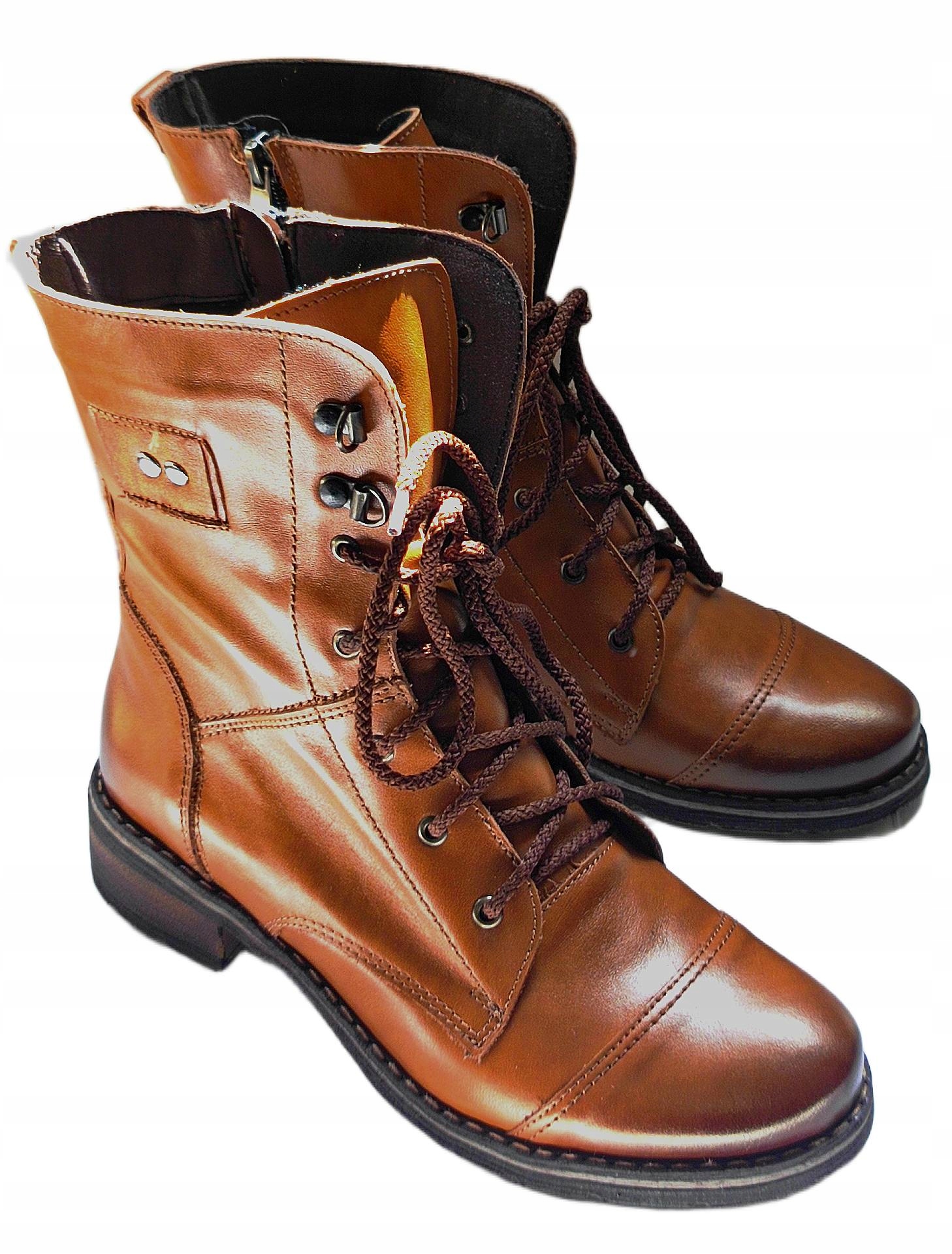 K-3285 SZNUROWANE OFICERKI GLANY TRZEWIKI SKÓRA NATURALNA PRODUKT POLSKI 39 Materiał zewnętrzny skóra naturalna