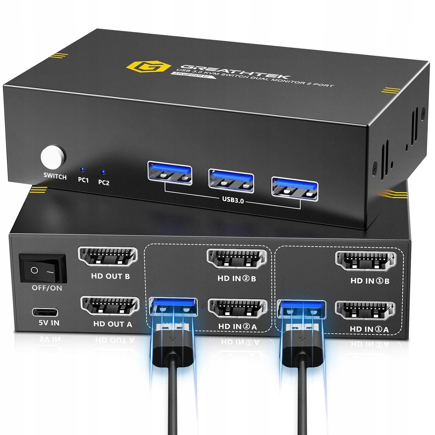Przełącznik KVM GREATHTEK GHT-S7232H2 HDMI USB3.0, 2xPC 2xMonitor, 4K@60Hz Producent inny
