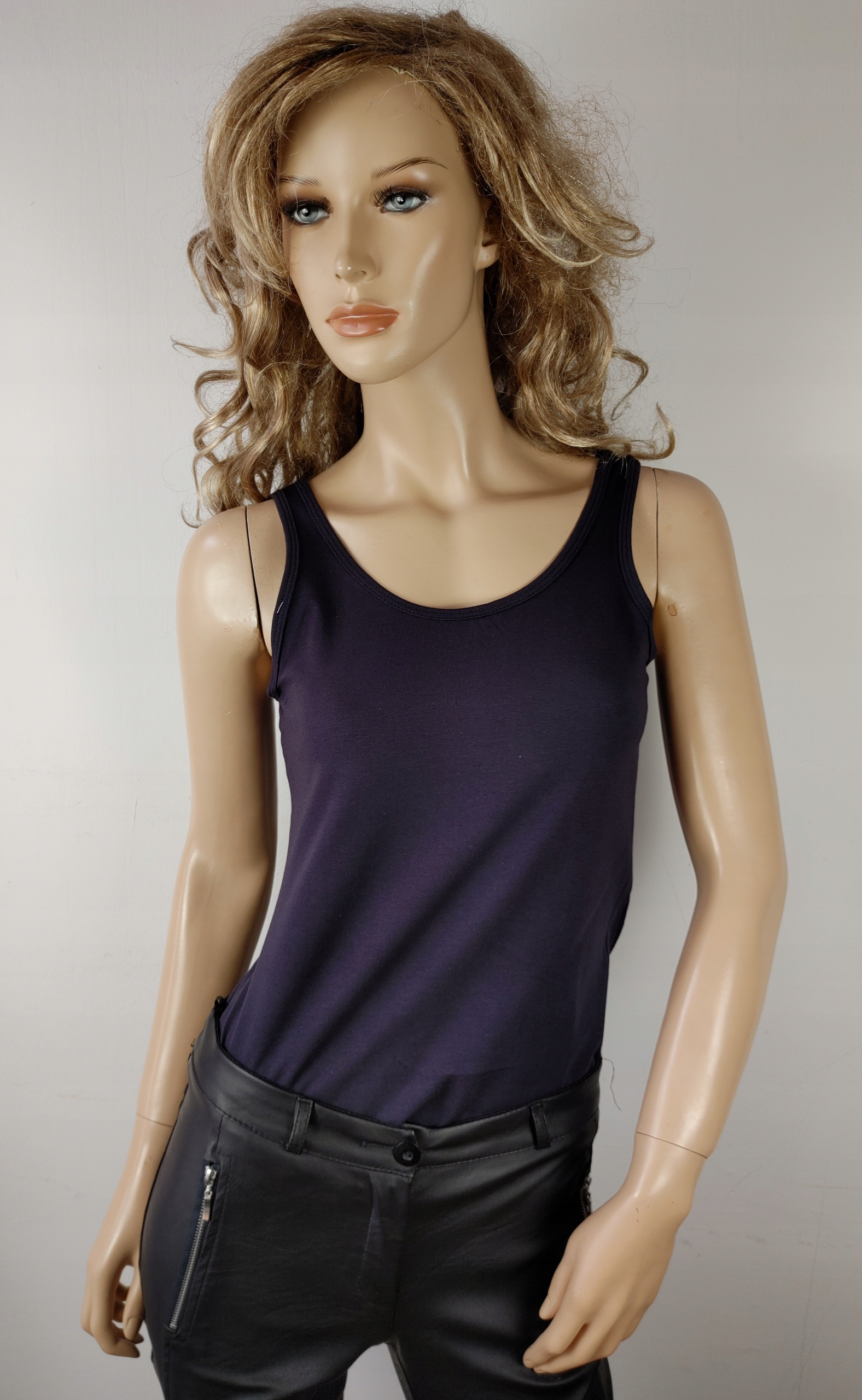 KOLORY gładka Bluzka T-shirt w łódkę PREMIUM polska marka LaTynka TOP 8284 Odcień granatowy