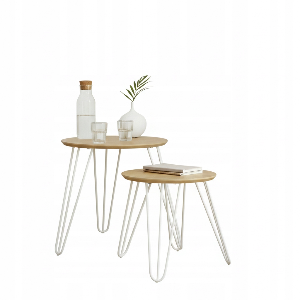 Boční stolky Zarza Sada 2 ks Bílý Dub Mat Moderní Loft