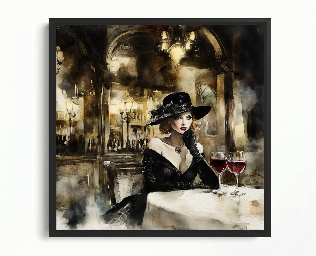 Obraz Rám Americký Box Žena Dáma Večer Restaurace Víno Rande 50x50