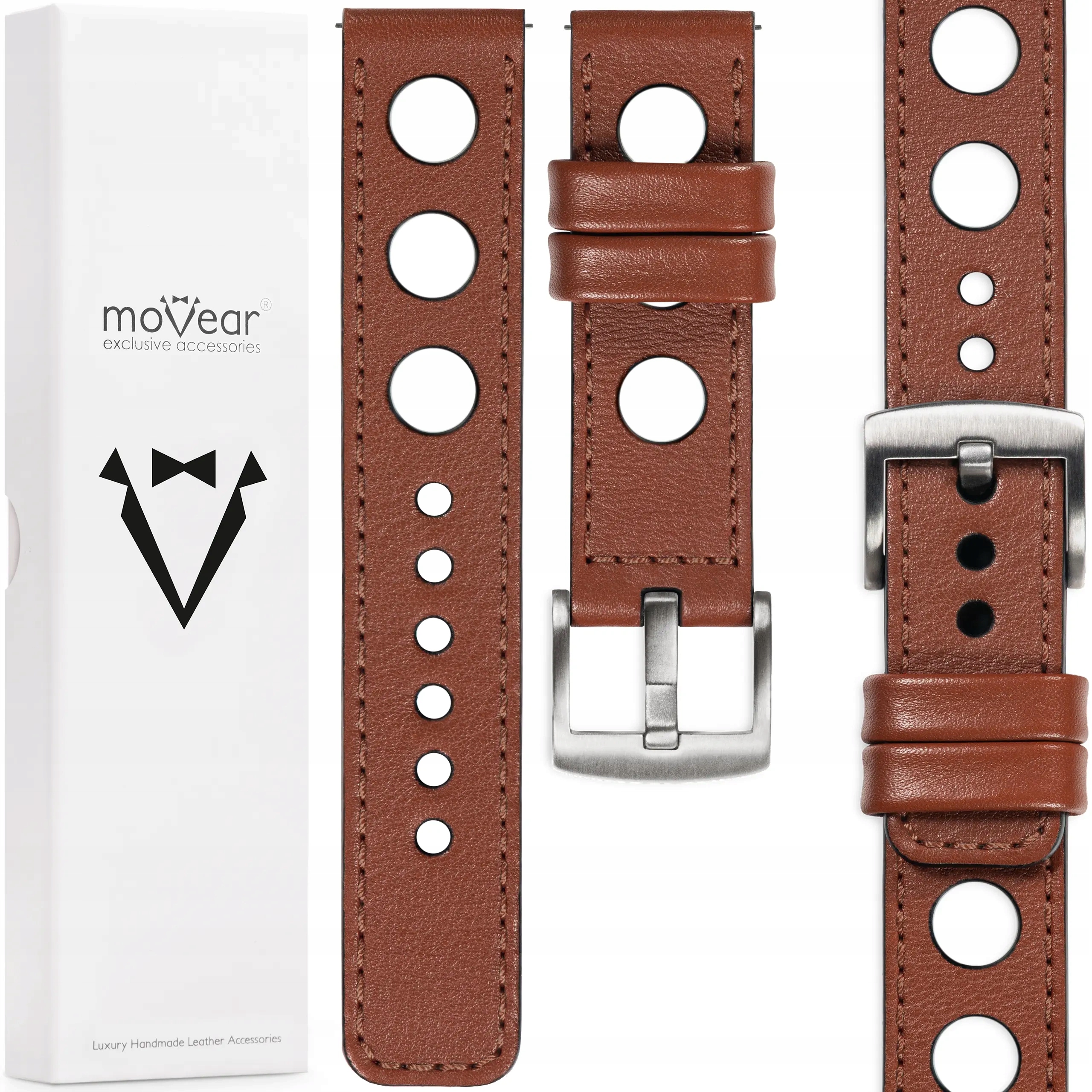 Řemínek 20 mm pro prémiové hodinky, stylový Polský kožený Movear, hnědý