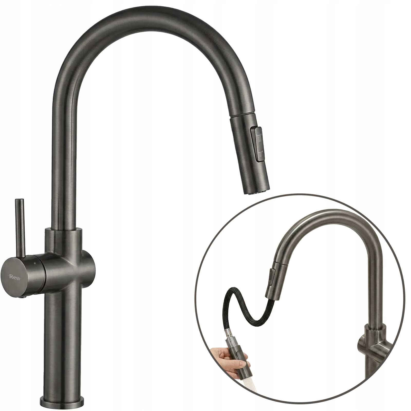 Kuchynská batéria výsuvná šedá Rea Fresh High Titan 45 cm Mosadz