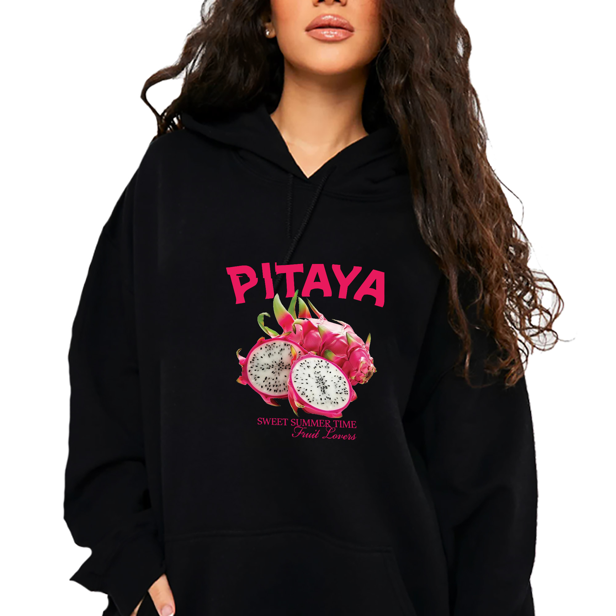 Mikina S Kapucí Černá Bavlněná Ležérní Na Zimu Módní Pitaya Velikost M