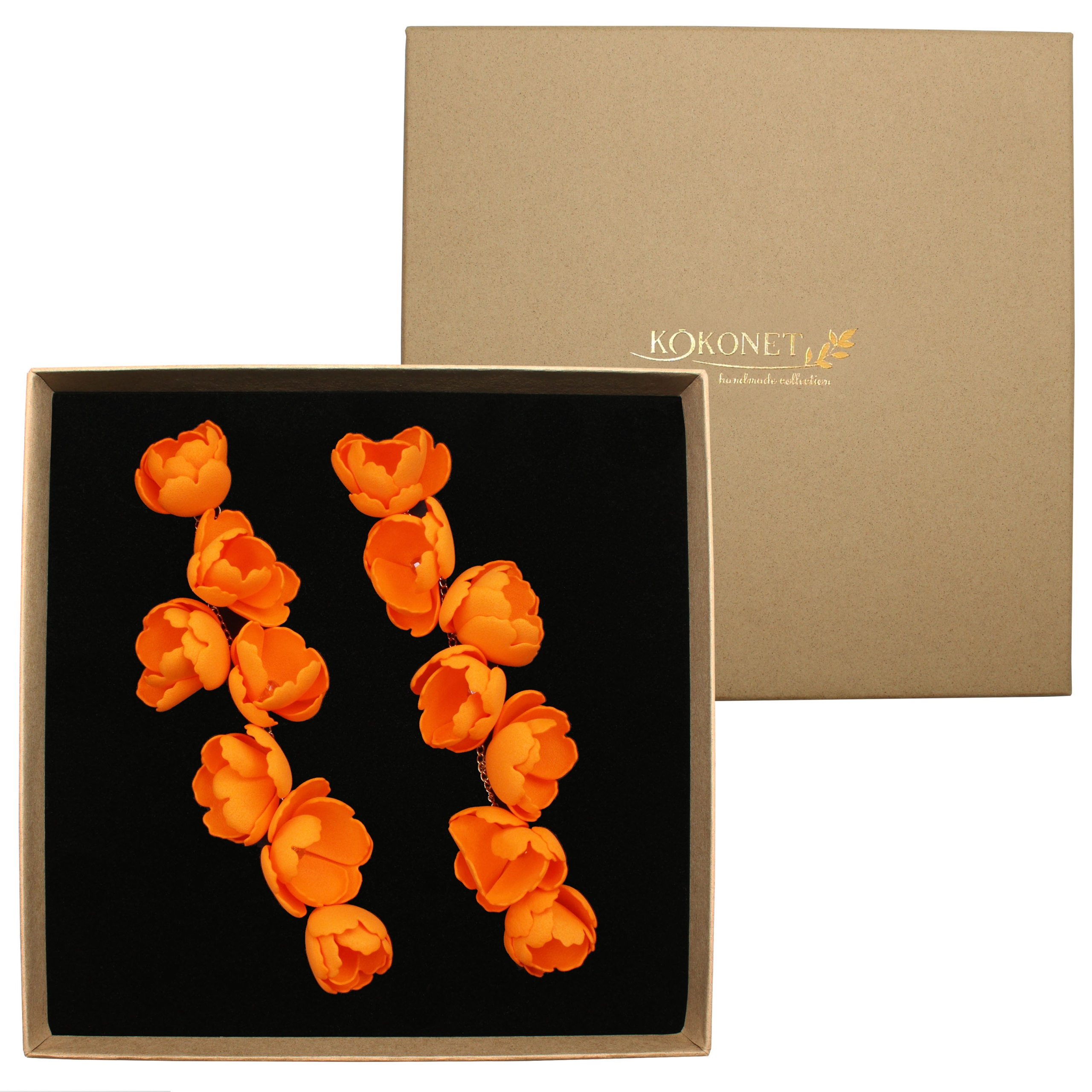 Náušnice oranžové zlaté květy Vyrobené dárek