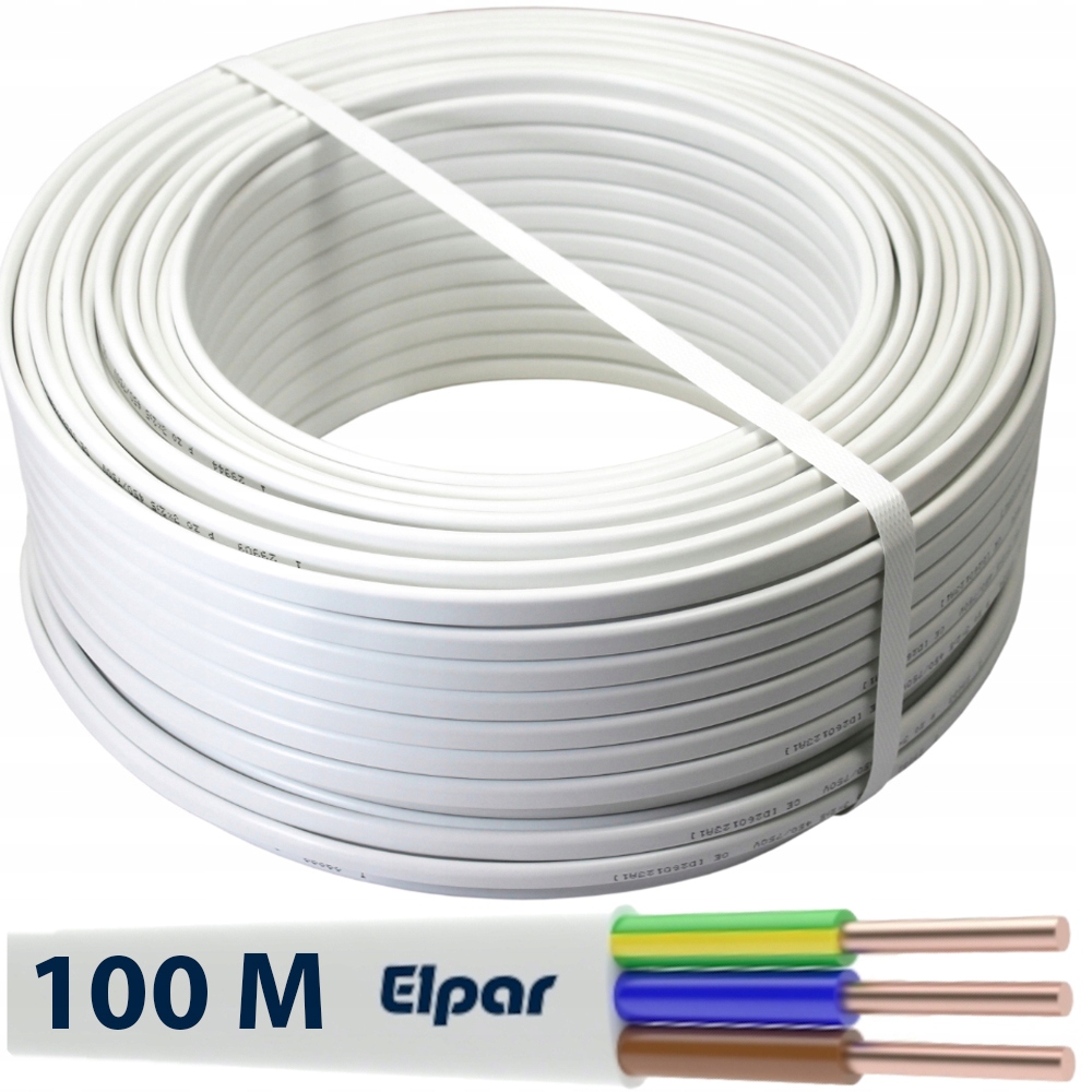 Kábel YDYp 3X2,5 450/750V plochý drôt biely Elpar Balenie 100 Metrov!