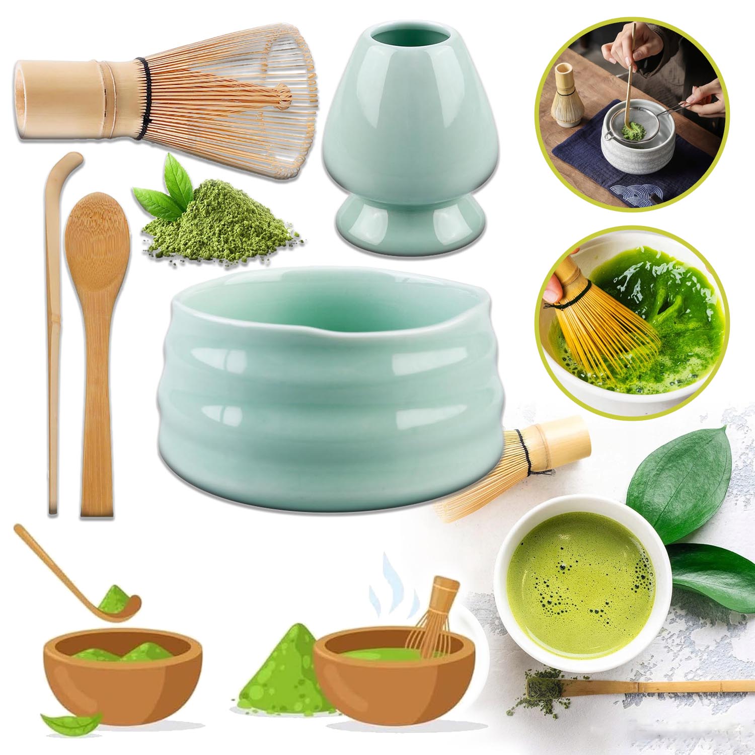 Sada Matcha S Matchovou Metlou A Rukojetí Z Keramiky, Dárková Sada