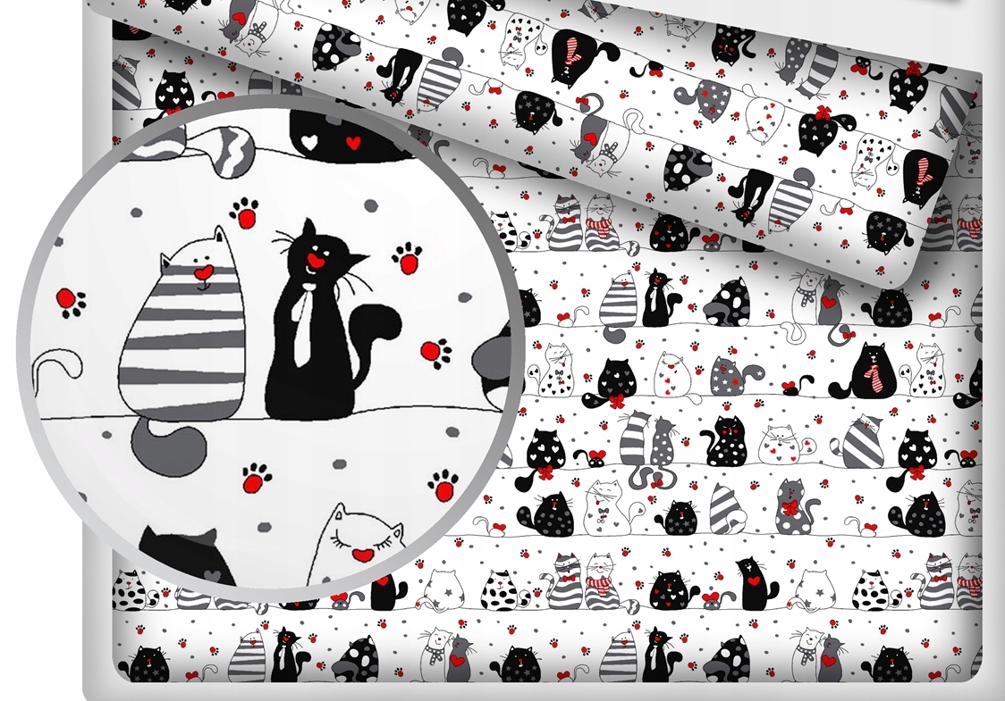 

Prześcieradło Bawełna 140x200 Koty Biało- Czerwone