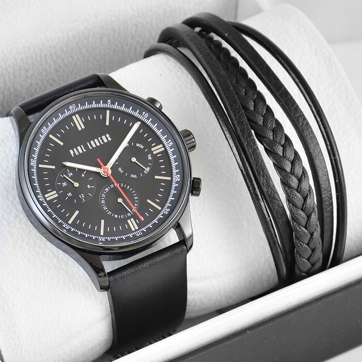 Sada pánských hodinek Paul Lorens Faber Černá S Datumovkou náramek