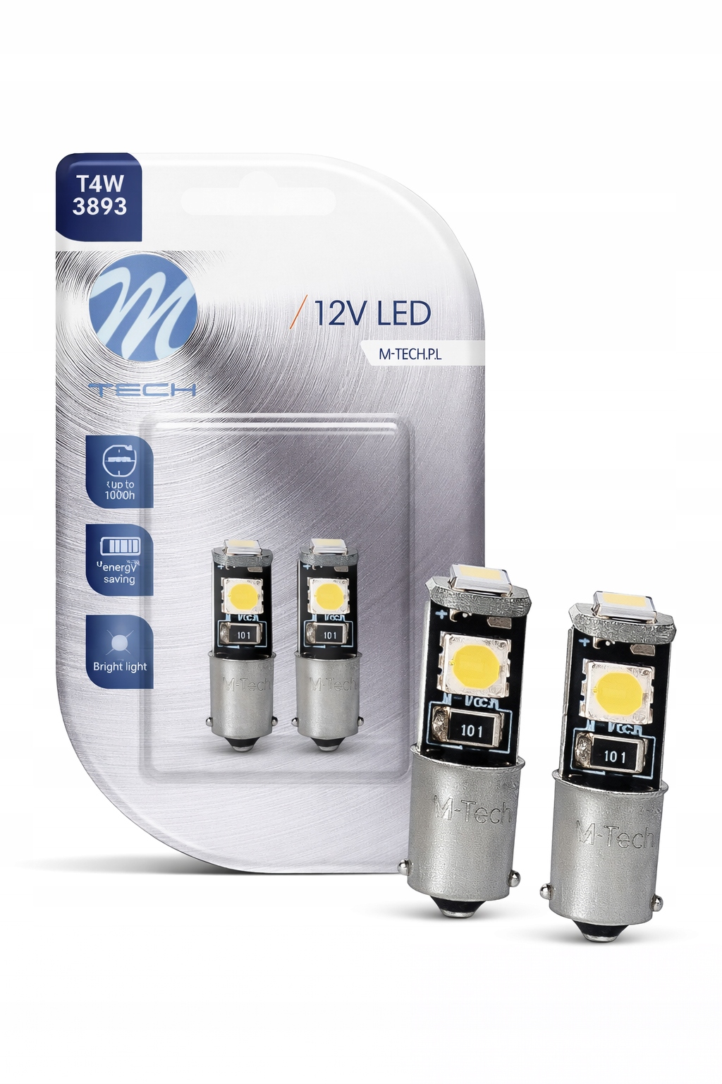 Żarówki T4W 12V 3xSMD5050 6500K *zimne Białe* Canbus M-tech 2szt.