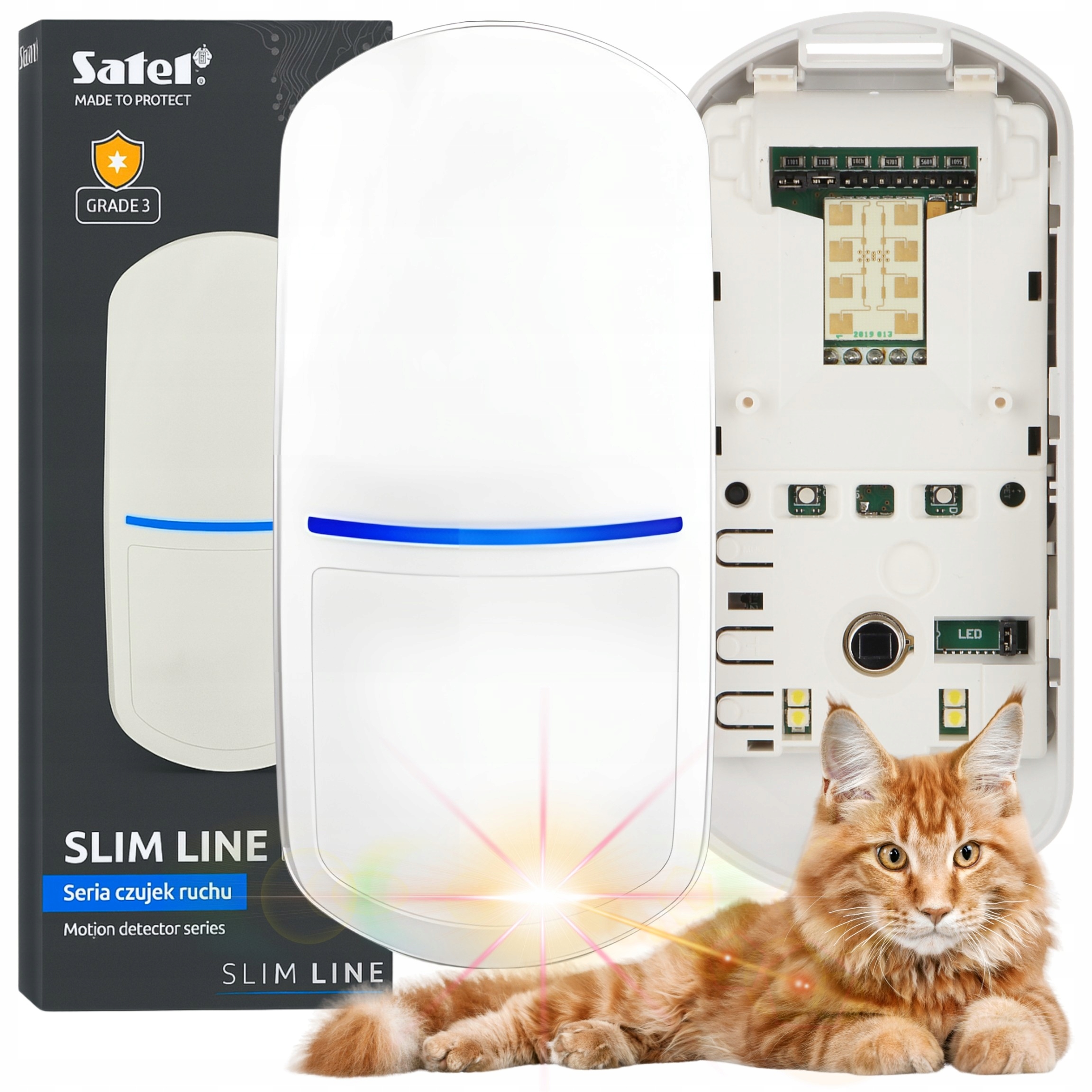 Pohybový detektor Satel Slim-dual-luna-pet duální digitální Pir+mw alarm 4x Led