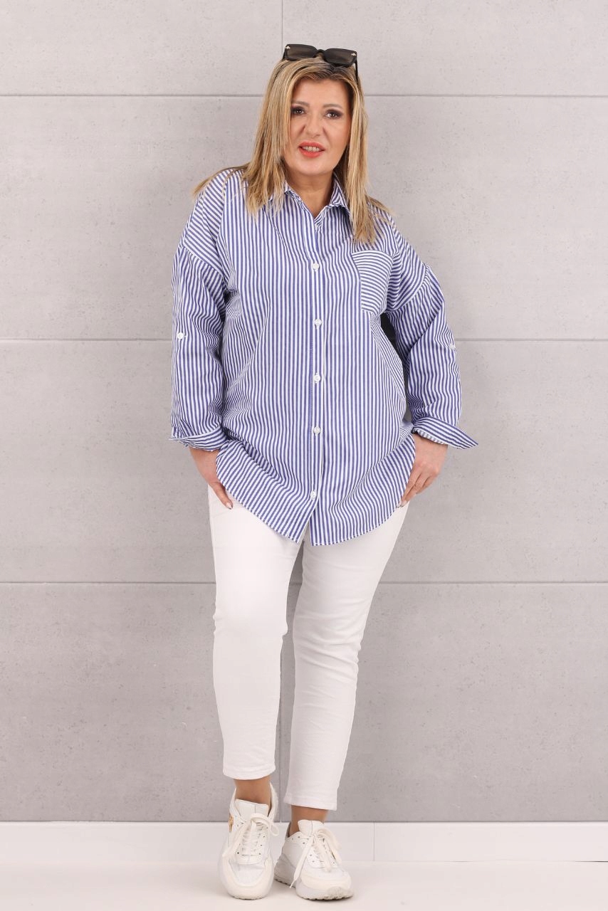 BAWEŁNIANA KOSZULA DAMSKA OVERSIZE WZÓR W PASKI LUŹNA DUŻE ROZMIARY Kolekcja M L XL XXL XXXL 2XL 3XL 4XL