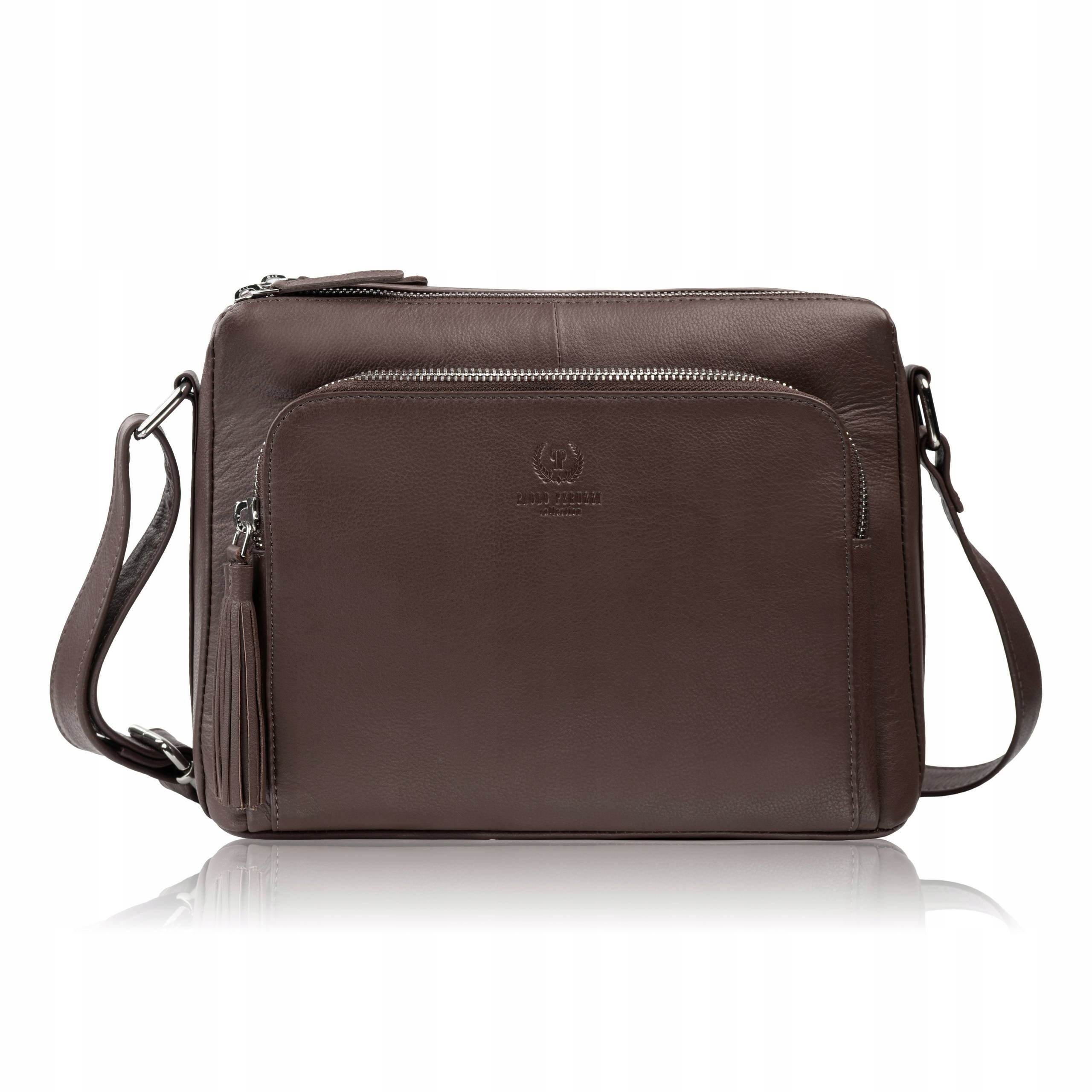 Dámská kožená kabelka přes rameno, hnědá, klasická městská, Paolo Peruzzi