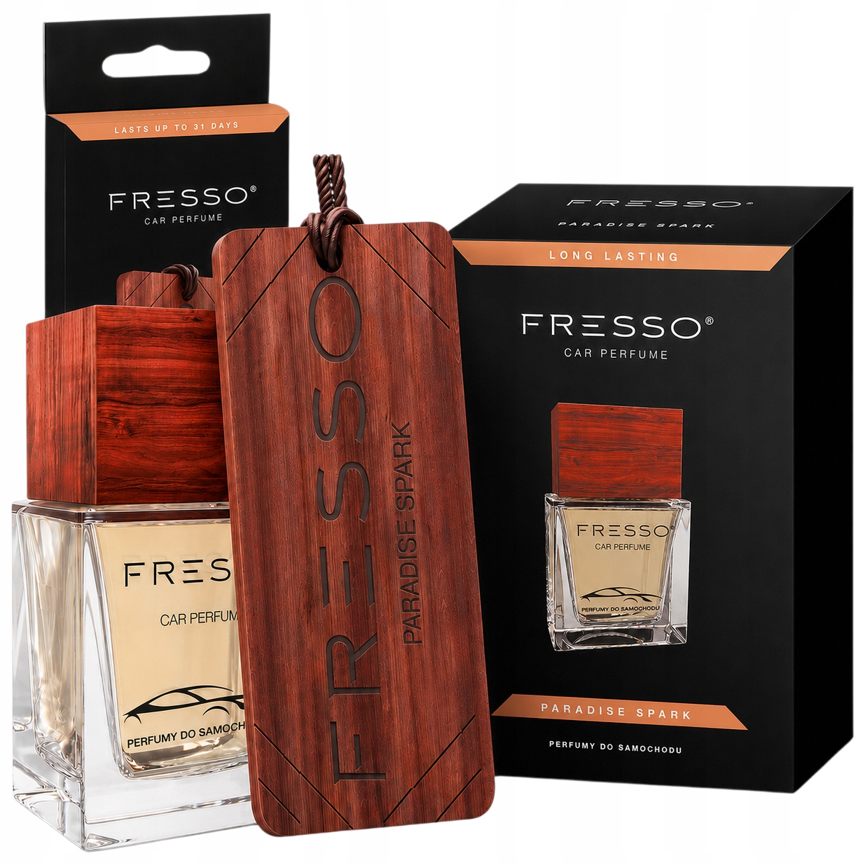 Zestaw Fresso Paradise Spark Perfumy 50ml Zawieszka Trwały Zapach Do Auta