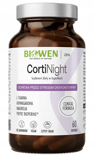 Biowen CortiNight Ashwagandha Gaba Cynk Magnolia L-Teanina Stres Nerwy