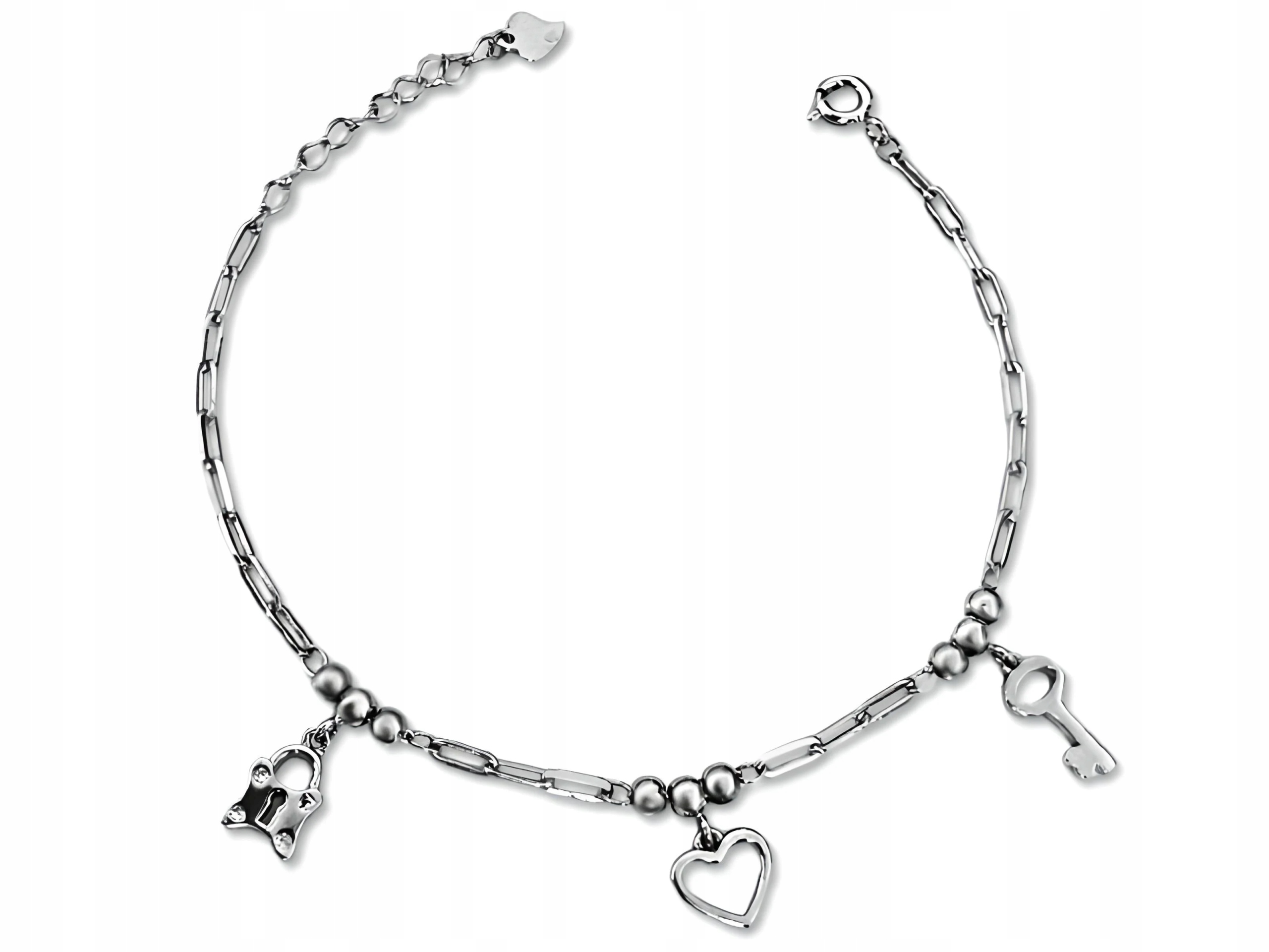 Stříbrný náramek 925 s kuličkami přívěsku srdce visací zámek jako dárek