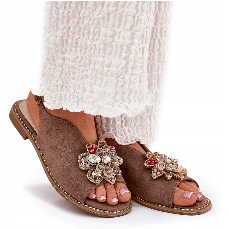 Dámské Ploché Sandály S Eko Semišovou Ozdobou S.barski KV27-001 C.béžové 36