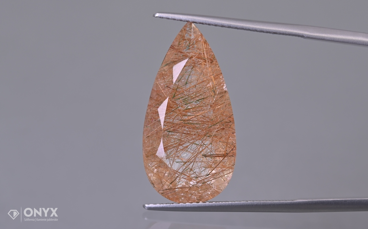 Křemen s rutilem fazetovaná slza 24x12,5 mm