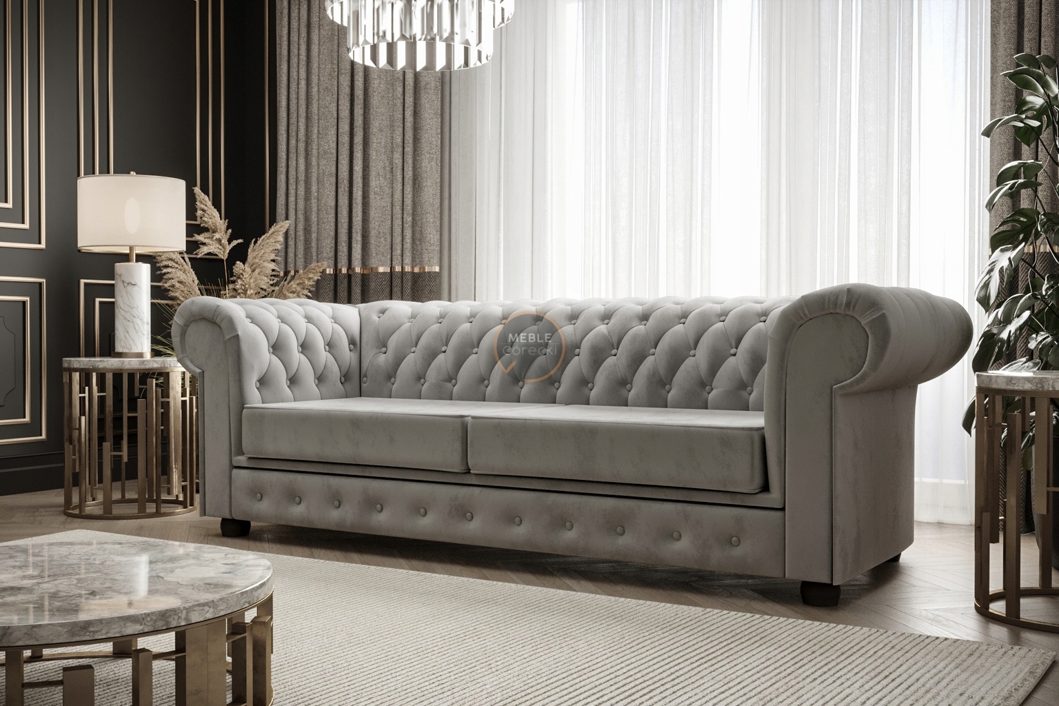 Kanapa Glamour Velvet Sofa Manchester 188 cm (styl angielskim welur