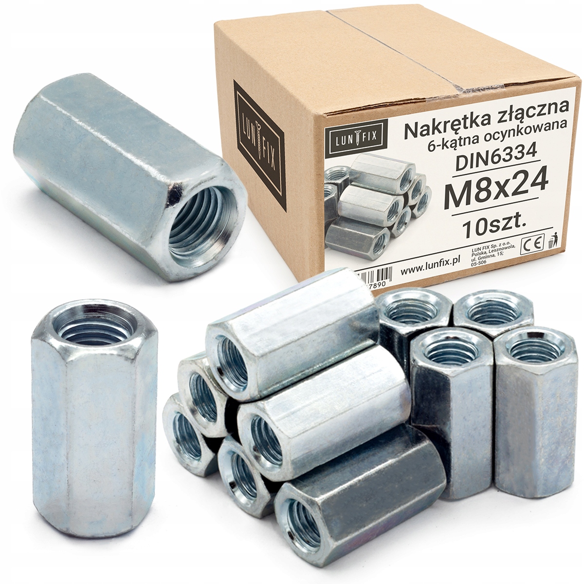 

Nakrętki Złączne 6-kątne M8x24 ocynk DIN6334 10szt