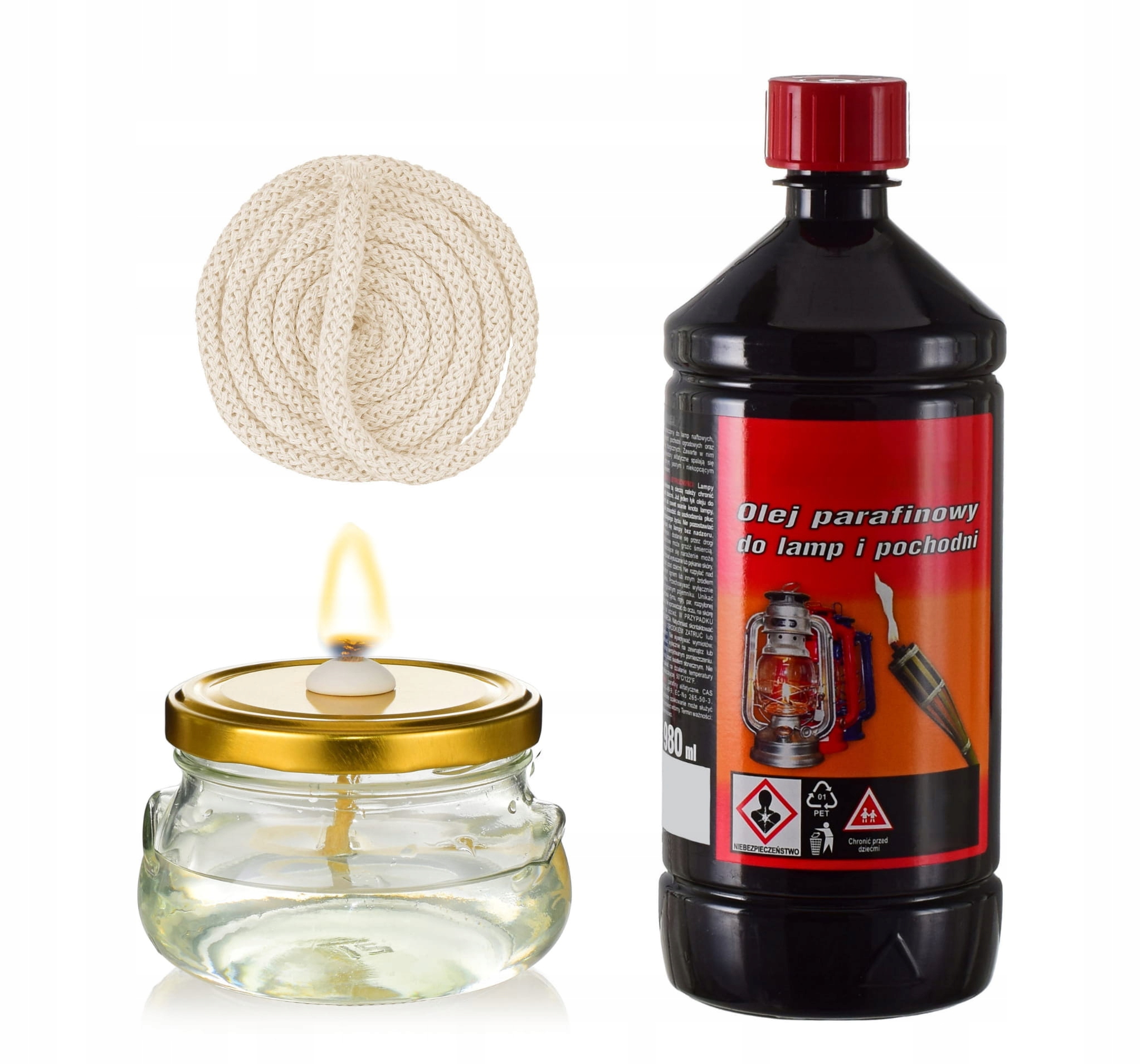 ZESTAW LAMPA NAFTOWA LAMPION ŚWIECA + OLEJ + KNOT