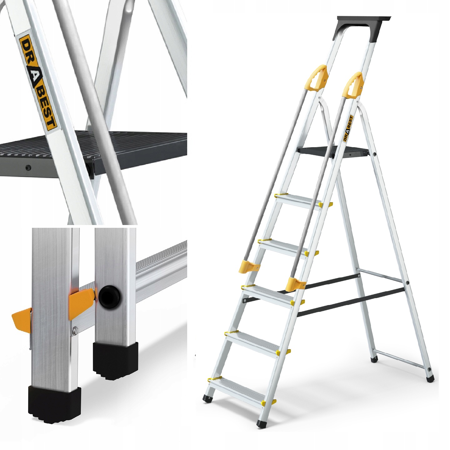 Žebřík s 6stupňovými madly Drabest 150 kg