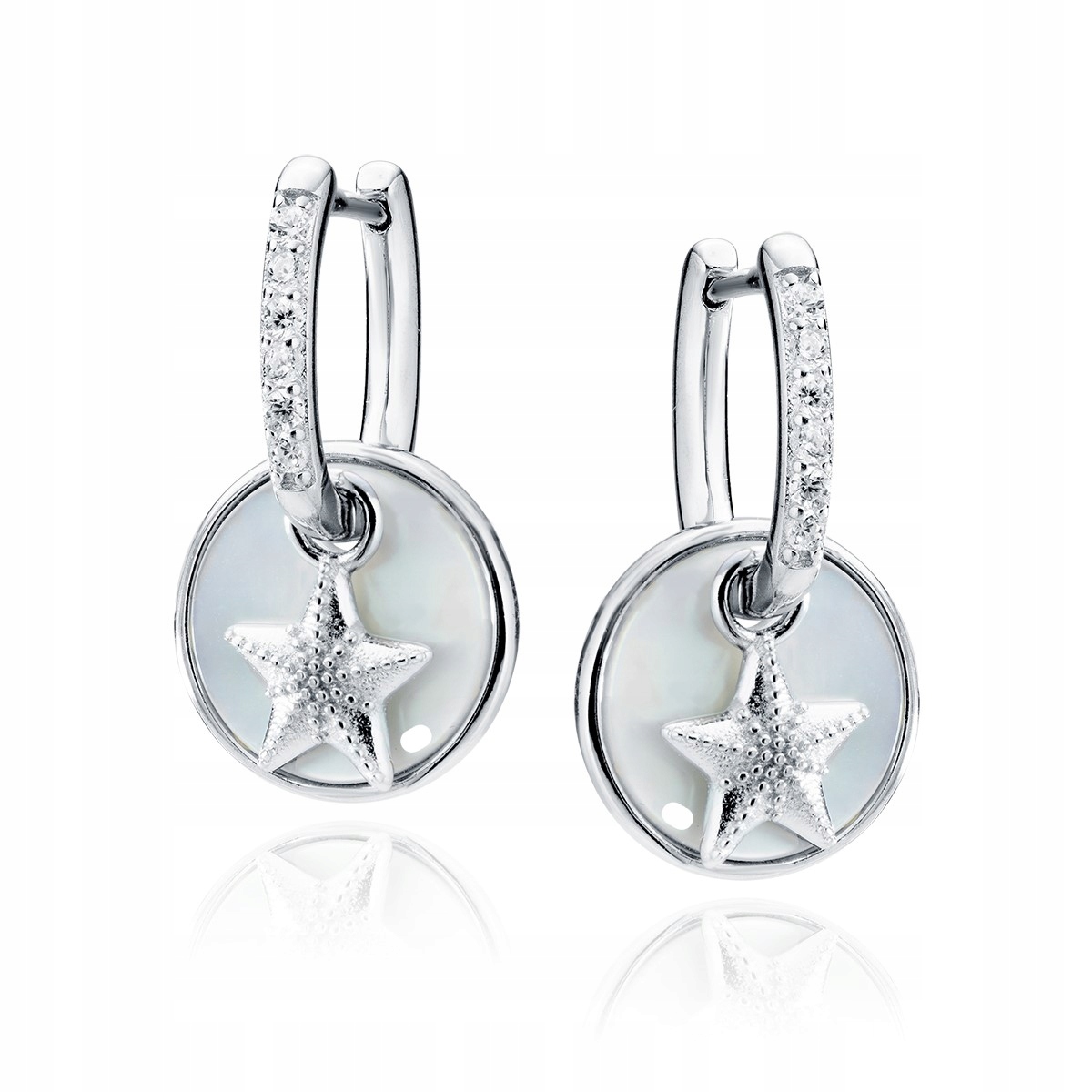 Stříbrné Náušnice pr 925 Rhodiované hvězdička Perlová hmota Dárek Anglické