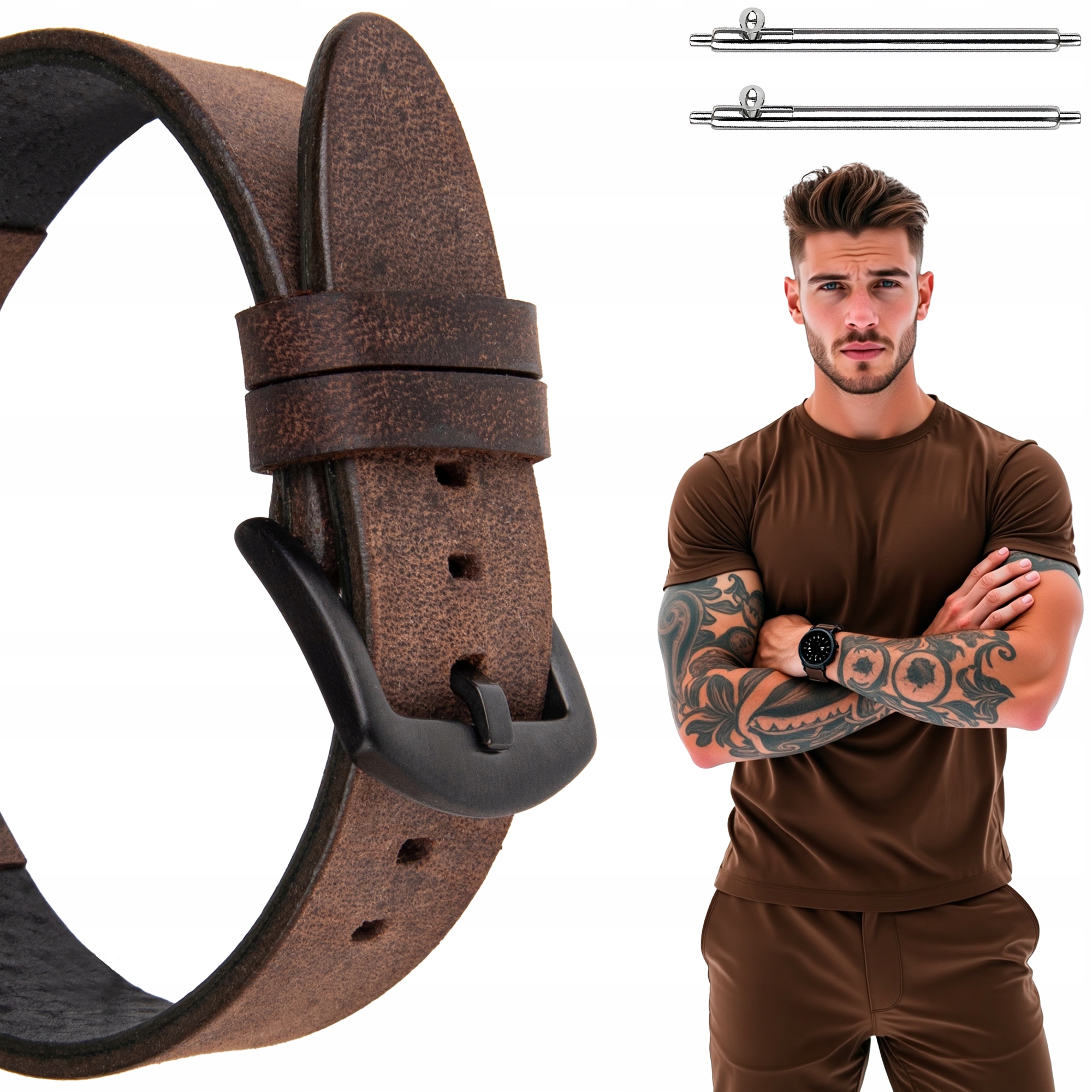 Pasek skórzany do zegarka 22mm, Uniwersalny, Rozmiar M