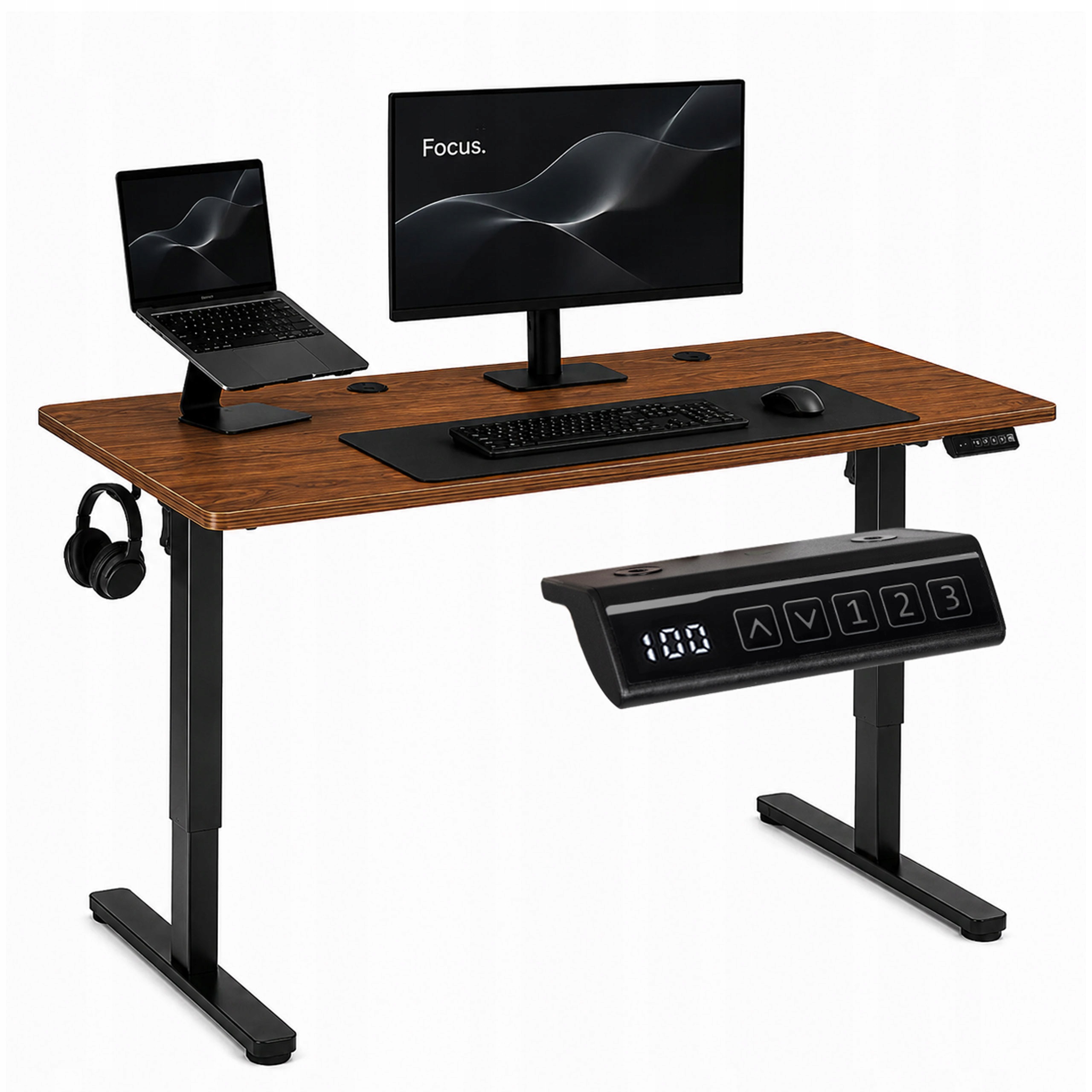 Elektrický psací stůl 120x60 cm, nastavitelná výška 72–118 cm, tmavý dub