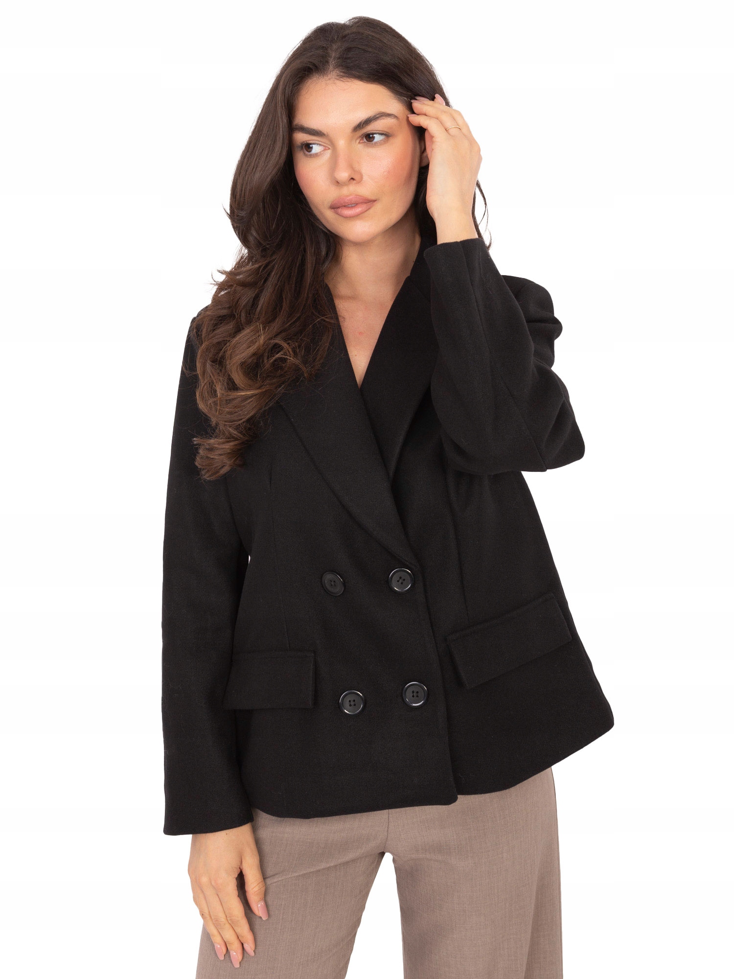 Płaszcz Damski Krótki Klasyczny Dwurzędowy