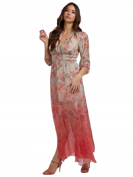 Guess Šaty MIDI Dámská Hedvábná S Květinami M Gxp