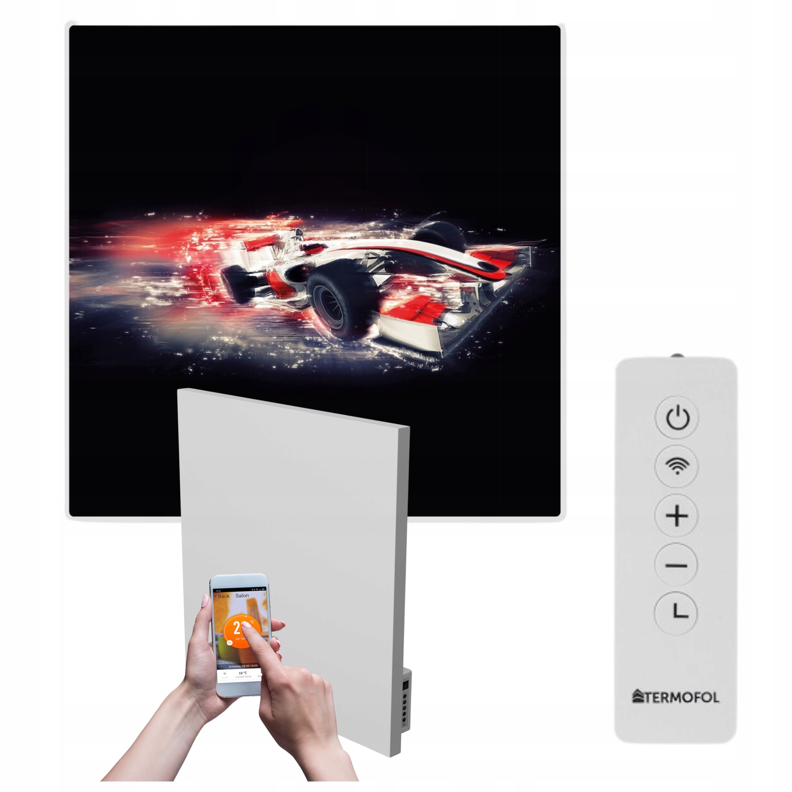 Infračervený ohrievač s obrazom Formula 1 350 W 60x60 cm WiFi