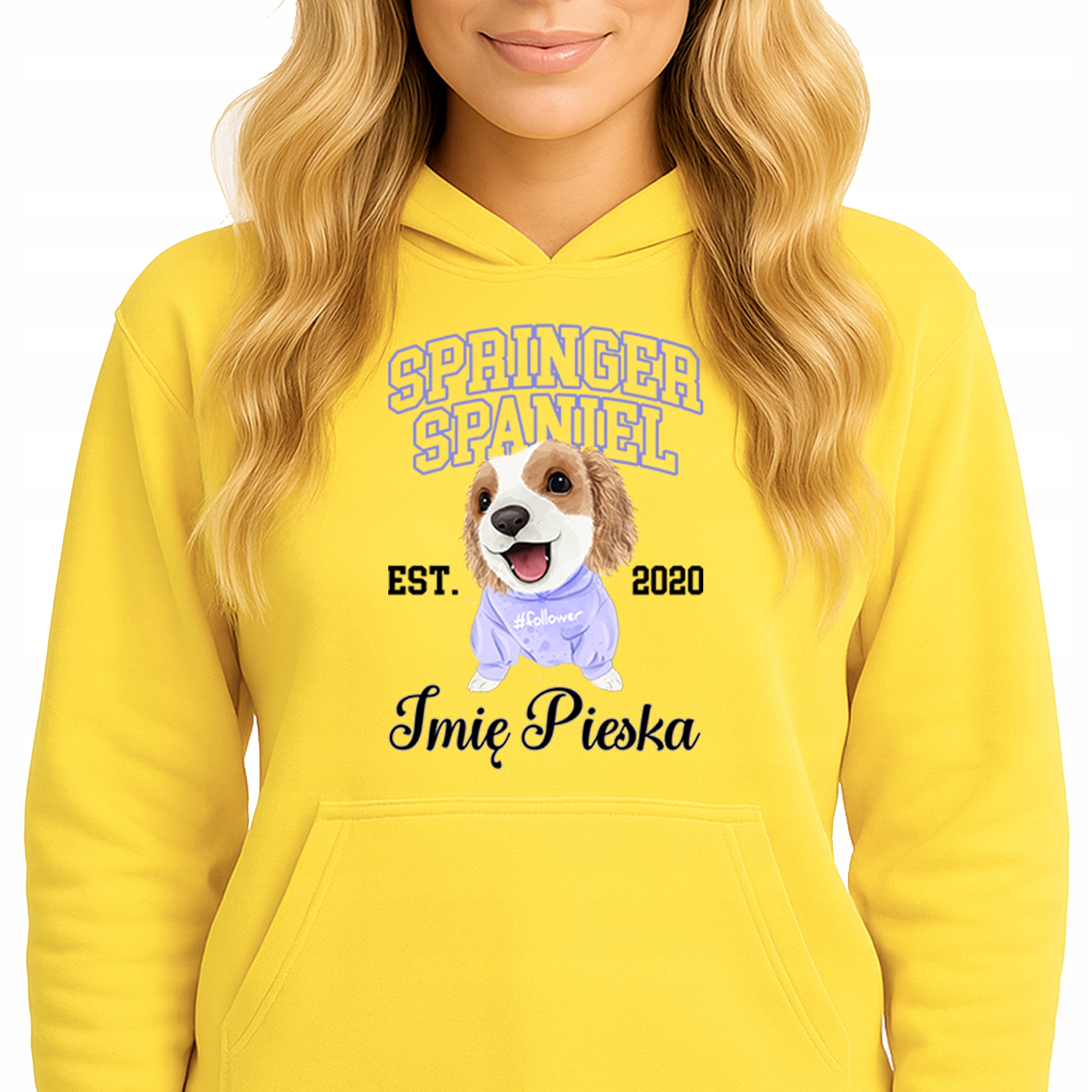 Mikina S Kapucí Žlutá bavlněná mikina Springer Spaniel *Jméno psa* M