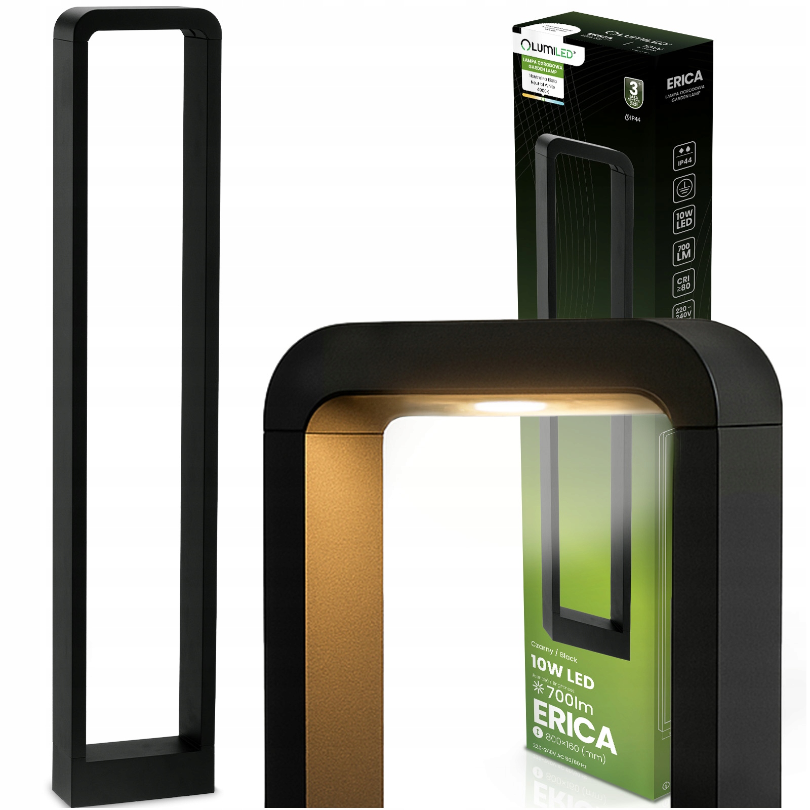 Led Venkovní Led lampa stojící 80 cm 10W 700lm Sloupek 4000K Černá