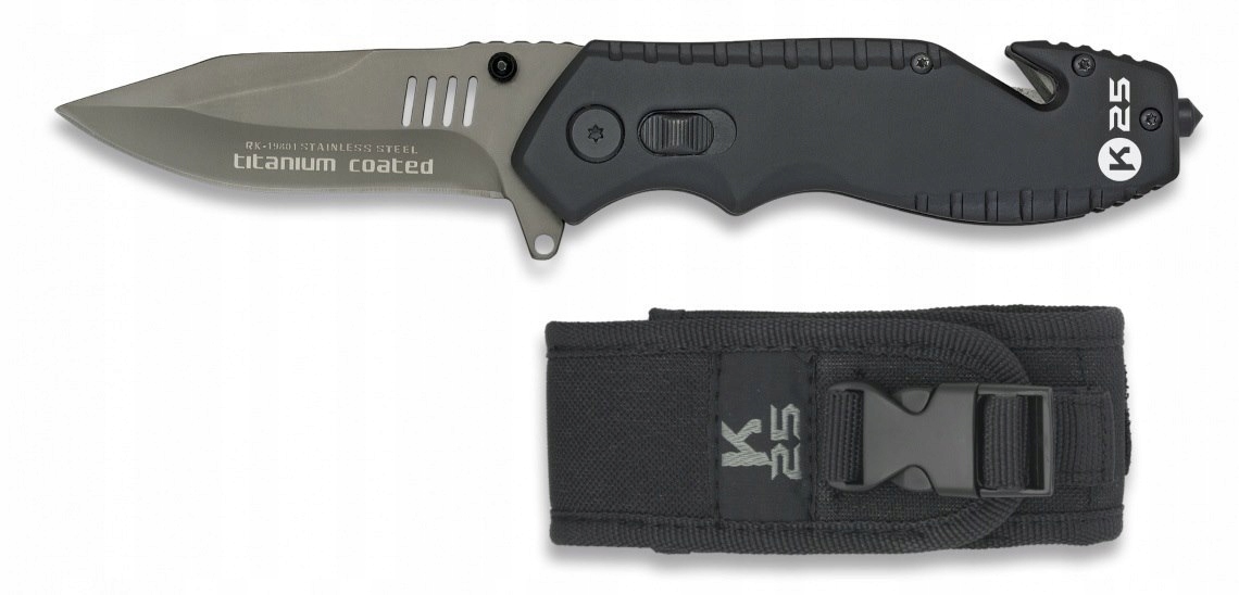 Nůž K25 19801 skládací titanový nůž na stříhání pásů safety lock