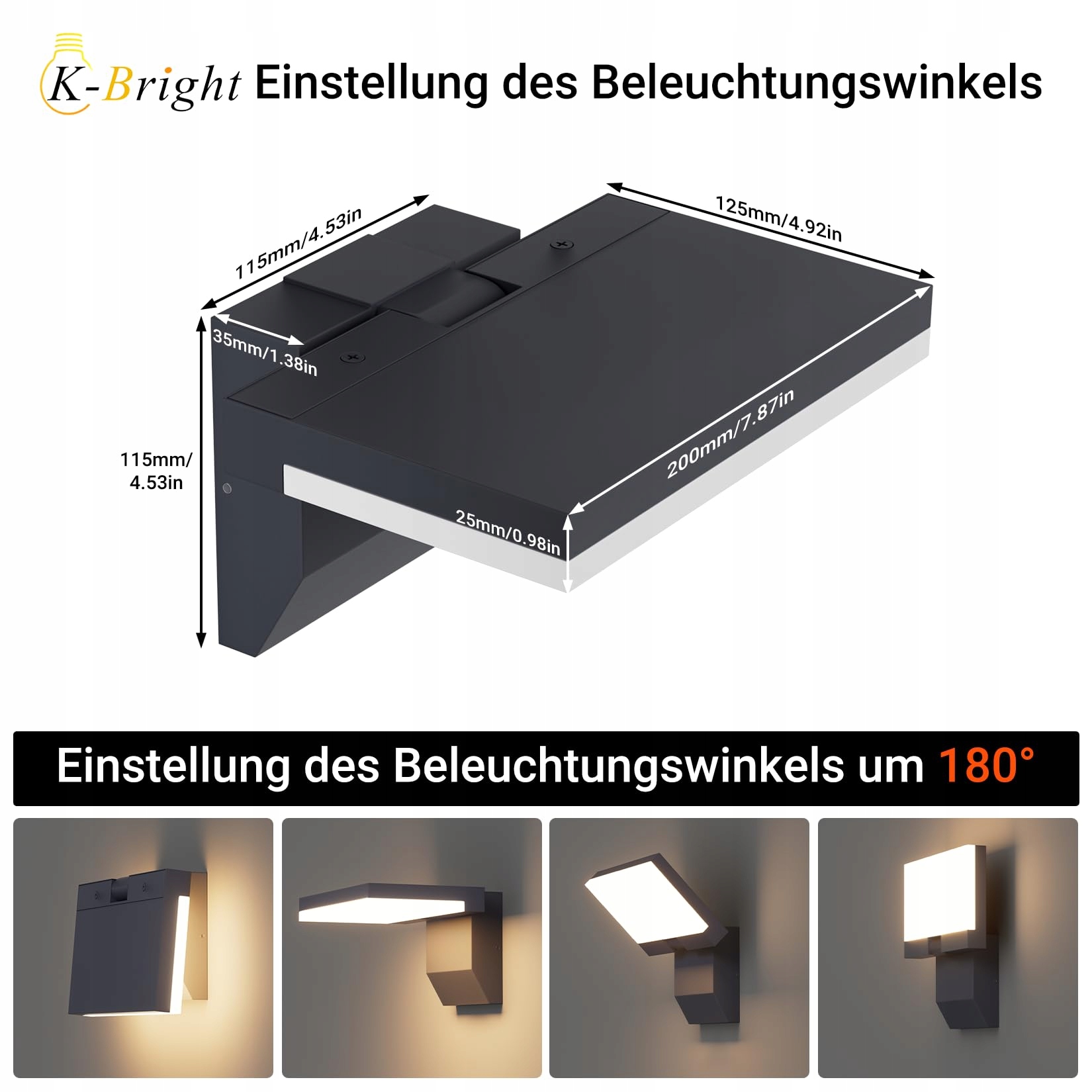Lampa Zewnętrzna LED Wodoodporna do Ogrodu Tarasu Antracytowa IP65 K-BRIGHT — miniatura 3